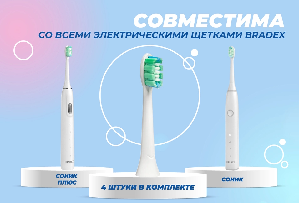 Совместимость со всеми электрическими зубными щетками BRADEX