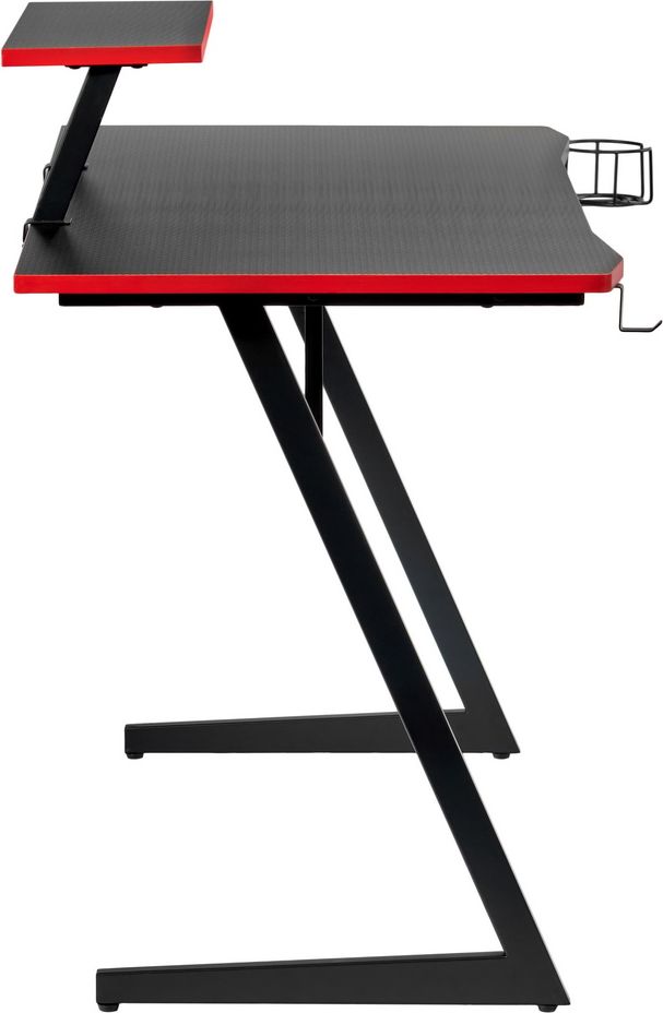 Компьютерный геймерский стол Basic 110х59х75см c полкой для монитора 40х20см, подстаканником, крючком для наушников, карбон чёрный красный