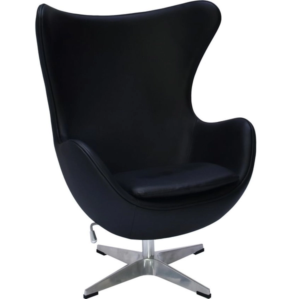 Кресло Egg Style Chair чёрное, натуральная кожа