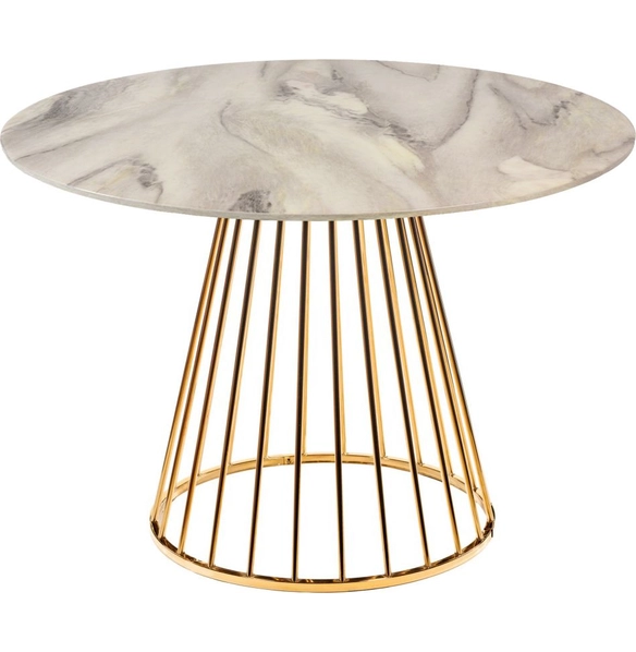 Стол Liverpool 100 см, керамогранит белый мрамор, золотистая ножка