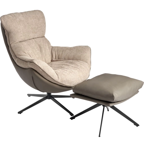 Комплект кресло и оттоманка Hug латте, экокожа, шенилл