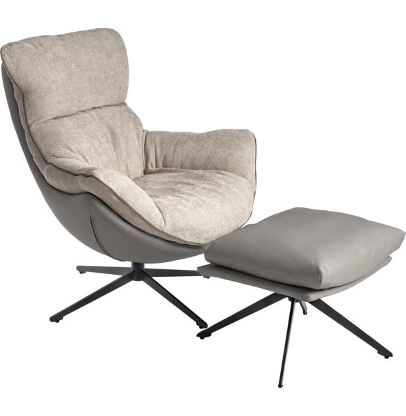 Комплект кресло и оттоманка Hug светло-серый, экокожа, шенилл