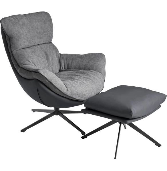 Комплект кресло и оттоманка Hug тёмно-серый, экокожа, шенилл