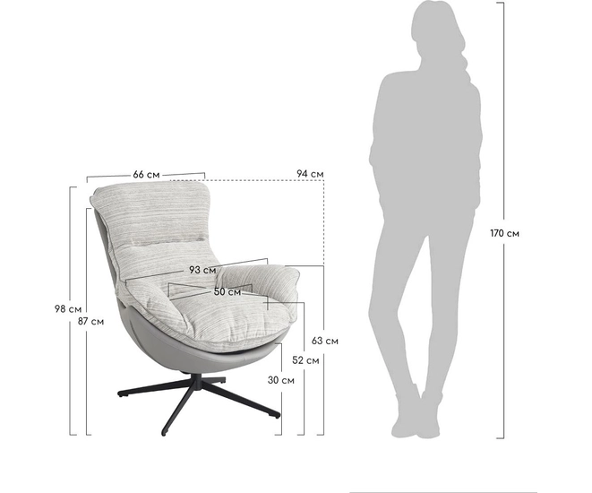 Кресло HUG серый в полоску, экокожа, шенилл фото №18