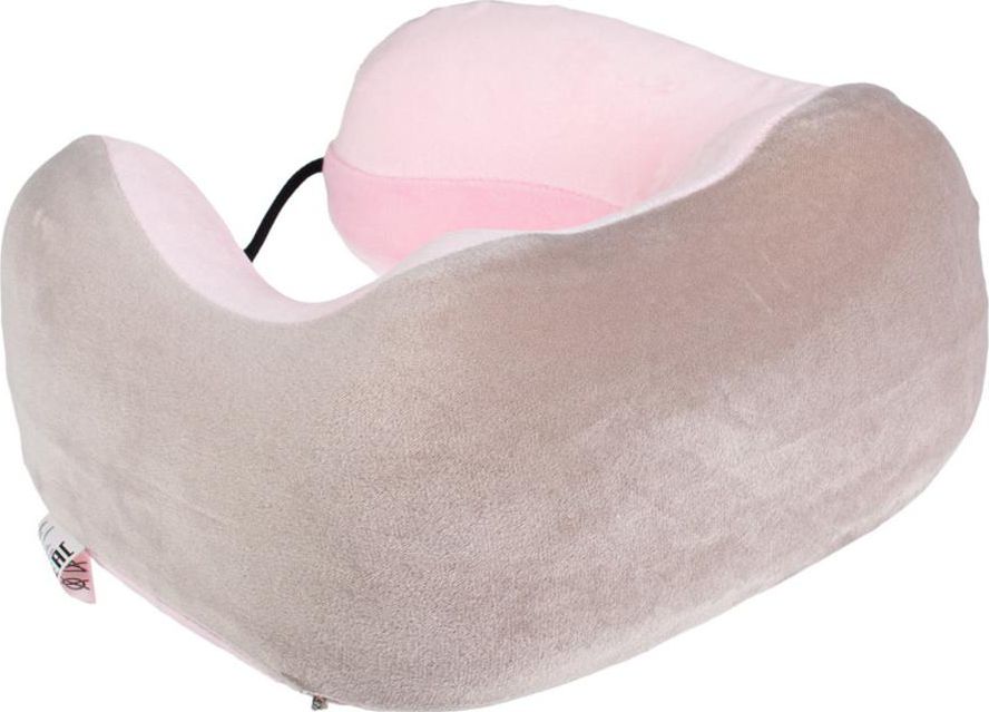 Подушка-подголовник, BRADEX, дорожная, для шеи с завязками, серо-розовая