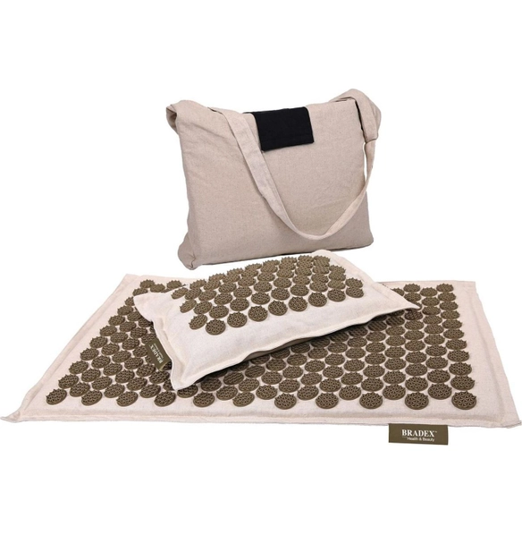 Набор акупунктурный Нирвана: подушка/коврик/сумка, бежевый, золотые шипы