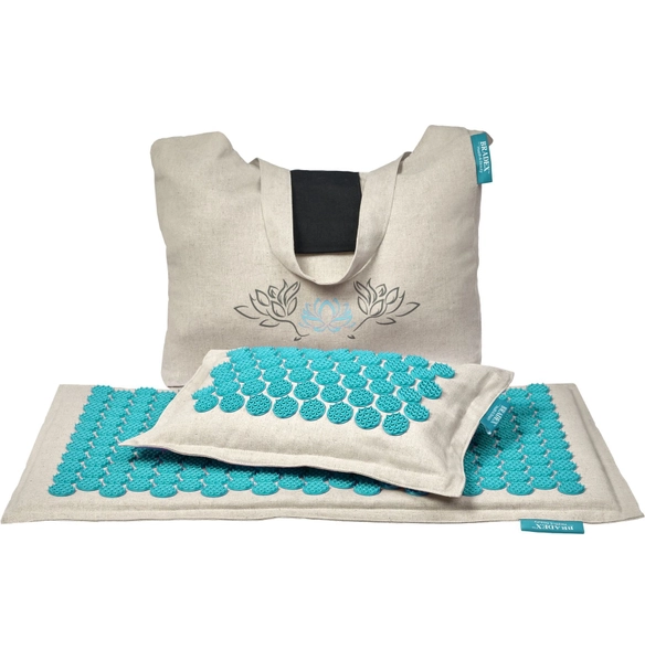 Набор акупунктурный Нирвана бежевый, бирюзовые шипы