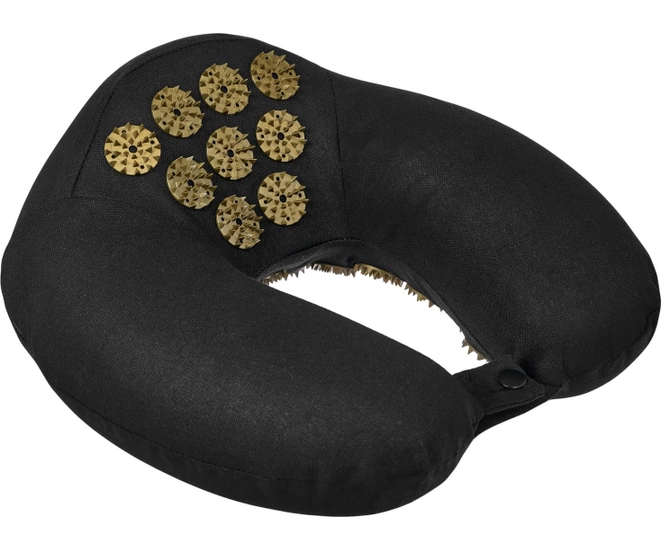 Подушка дорожная акупунктурная Нирвана, чёрная, золотые шипы фото #1