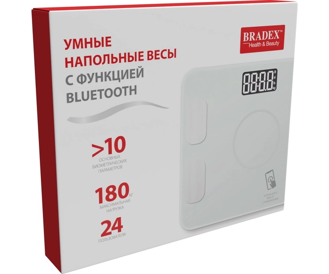 Умные напольные весы с функцией Bluetooth, BRADEX, белые