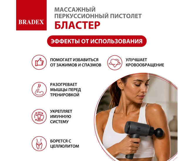Массажный перкуссионный пистолет БЛАСТЕР, 4 насадки фото №9