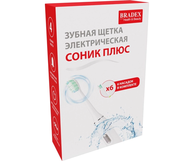 Зубная щётка электрическая Соник Плюс, 6 насадок, белая фото #21