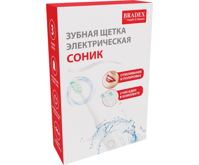 Зубная щетка электрическая СОНИК, 2 насадки, белая фото #23