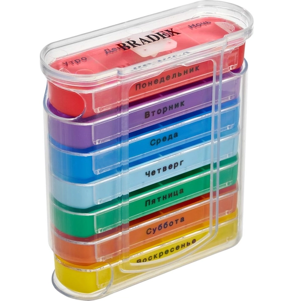 Контейнер для таблеток Неделька, мультиколор