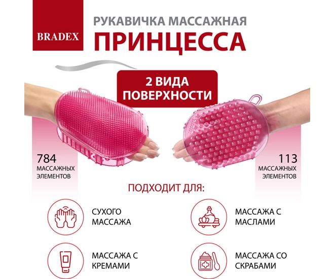 Массажер антицеллюлитный массажная варежка Принцесса розовая фото №7