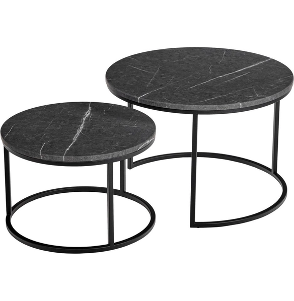 Набор кофейных столиков Tango серый мрамор, чёрные ножки, 2шт