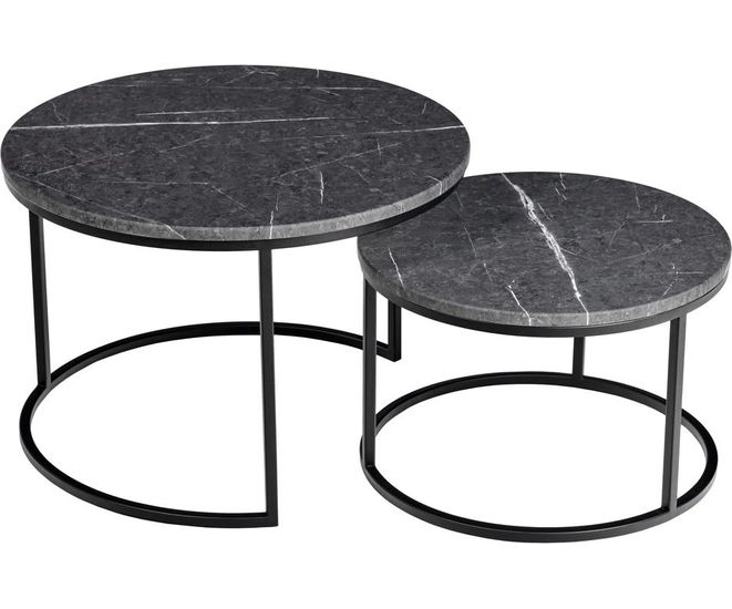 Набор кофейных столиков Tango серый мрамор с чёрными ножками, 2шт фото #2