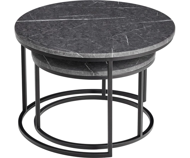 Набор кофейных столиков Tango серый мрамор с чёрными ножками, 2шт фото #3