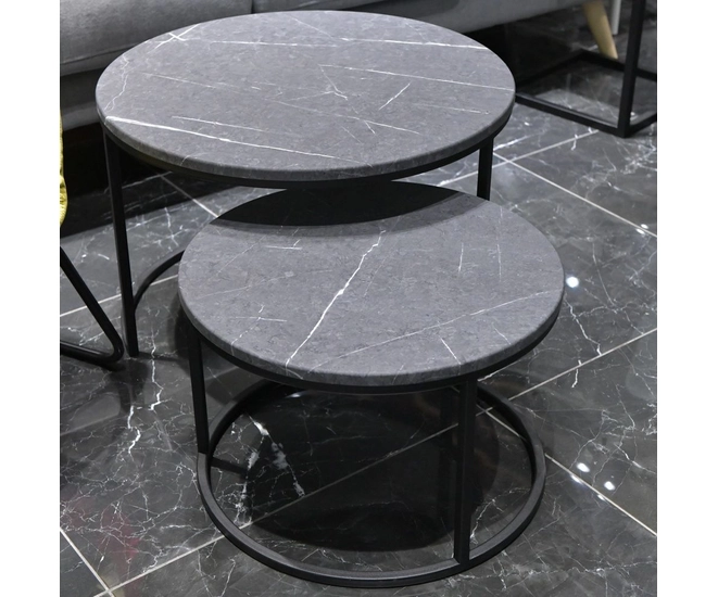 Набор кофейных столиков Tango серый мрамор с чёрными ножками, 2шт фото #18
