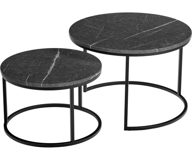 Набор кофейных столиков Tango серый мрамор с чёрными ножками, 2шт фото #1