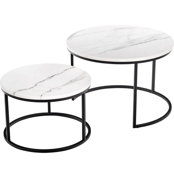Набор кофейных столиков Tango белый мрамор, чёрные ножки, 2шт