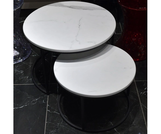 Набор кофейных столиков Tango белый мрамор с чёрными ножками, 2шт фото #15