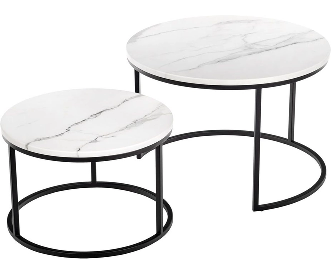 Набор кофейных столиков Tango белый мрамор с чёрными ножками, 2шт фото #1