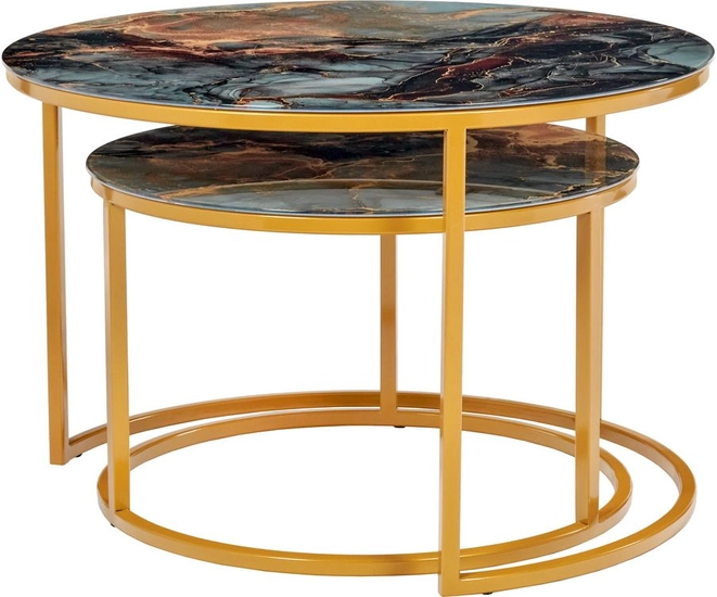 Набор кофейных столиков Tango стекло с фотопечатью космический с ножками матовое золото, 2шт фото #3