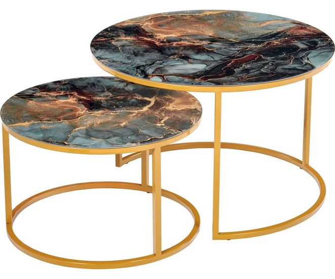 Набор кофейных столиков Tango стекло с фотопечатью космический с ножками матовое золото, 2шт фото #1