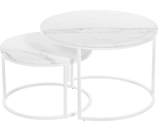 Набор кофейных столиков Tango белый мрамор с белыми ножками, 2шт фото #2