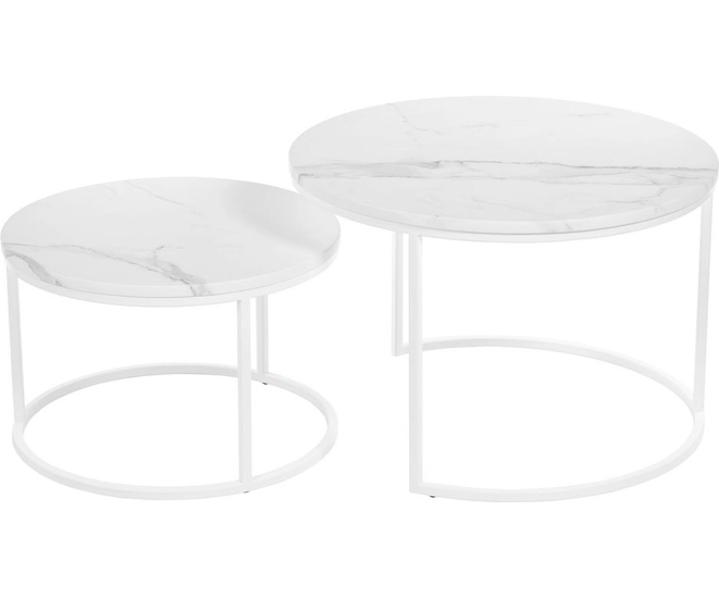 Набор кофейных столиков Tango белый мрамор с белыми ножками, 2шт фото #1