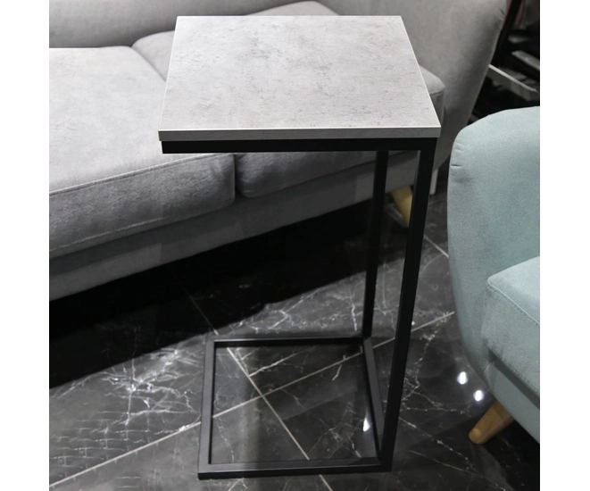 Придиванный столик Loft 35x35см, серый мрамор с чёрными ножками фото #10