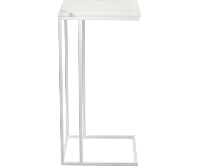 Придиванный столик Loft 35x35см, белый мрамор с белыми ножками фото #3
