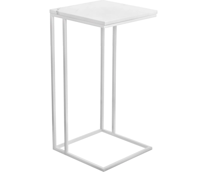 Придиванный столик Loft 35x35см, белый мрамор с белыми ножками фото #1