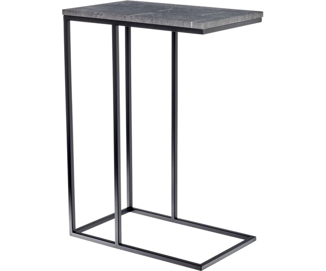 Придиванный столик Loft 50x30см, серый мрамор с чёрными ножками фото #1
