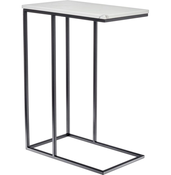 Придиванный столик Loft 50x30 см, белый мрамор, чёрные ножки
