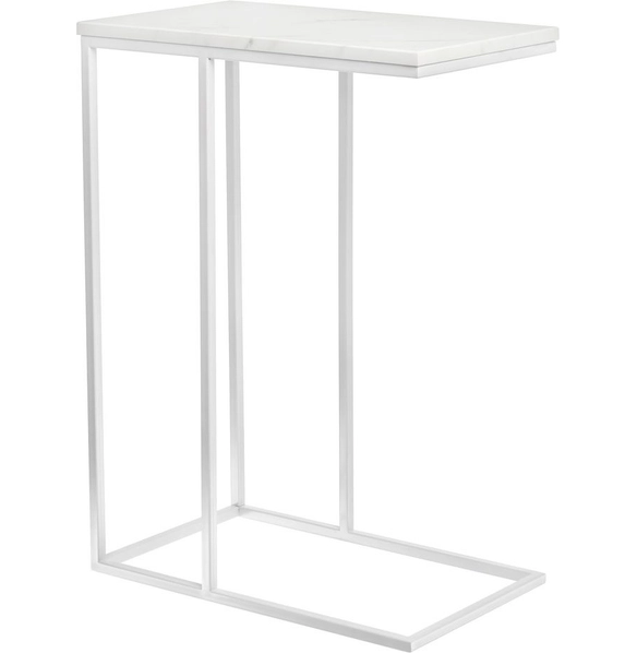 Придиванный столик Loft 50x30 см, белый мрамор, белые ножки