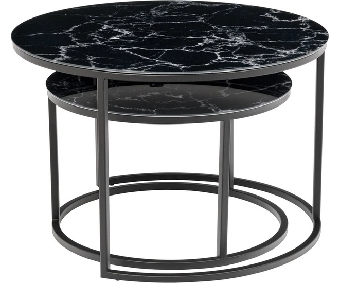 Набор кофейных столиков Tango чёрный мрамор (стекло с фотопечатью) с чёрными ножками, 2шт фото #3