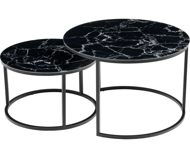 Набор кофейных столиков Tango чёрный мрамор (стекло с фотопечатью) с чёрными ножками, 2шт фото #1
