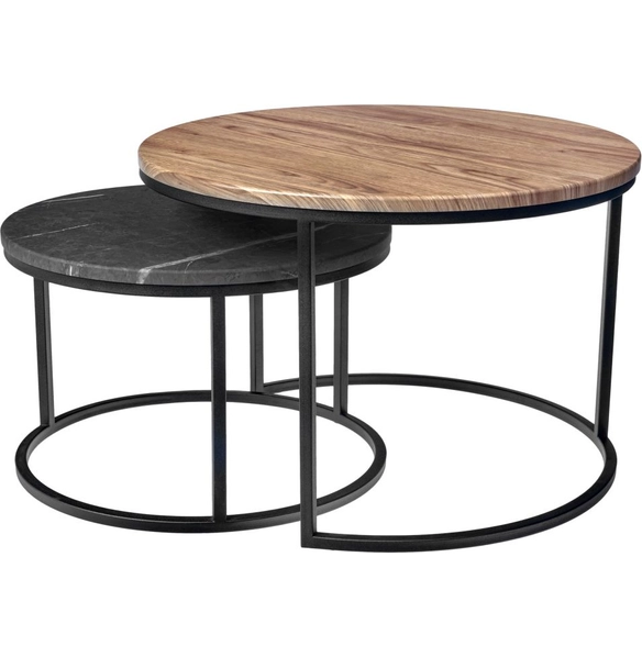 Набор кофейных столиков Tango орех, серый мрамор, чёрные ножки, 2шт