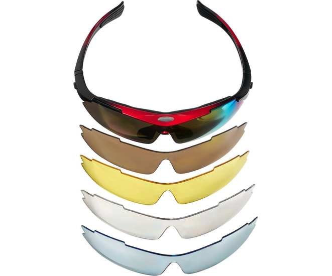 Очки спортивные солнцезащитные с 5 сменными линзами в чехле, красные фото #8
