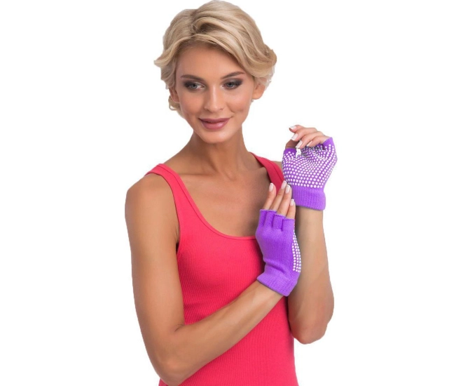 Перчатки противоскользящие для занятий йогой, фиолетовые