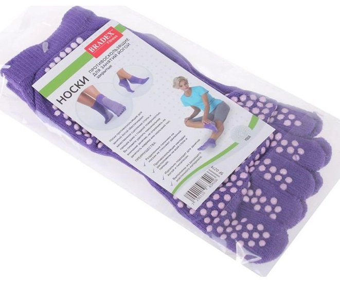 Носки противоскользящие для занятий йогой закрытые, фиолетовые