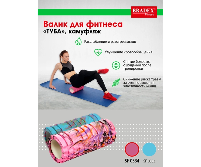 Валик массажный для фитнеса «ТУБА», камуфляж розовый