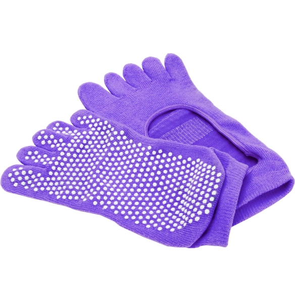Носки противоскользящие для занятий йогой открытые, фиолетовые