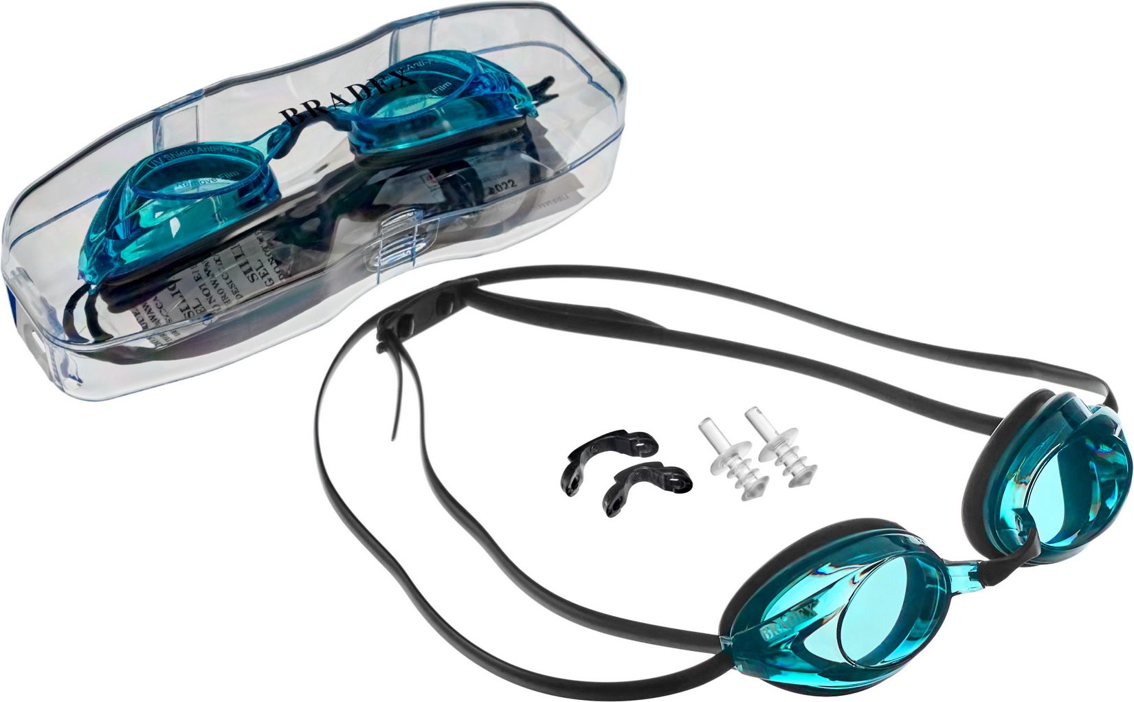 Очки для плавания Bradex, серия «Спорт», черные, цвет линзы-голубой