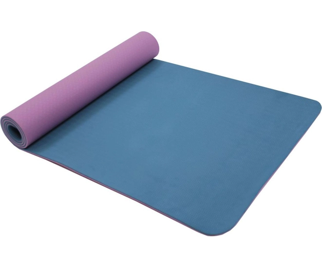 Коврик для йоги и фитнеса 183*61*0,6 TPE двухслойный фиолетовый/голубой фото #1