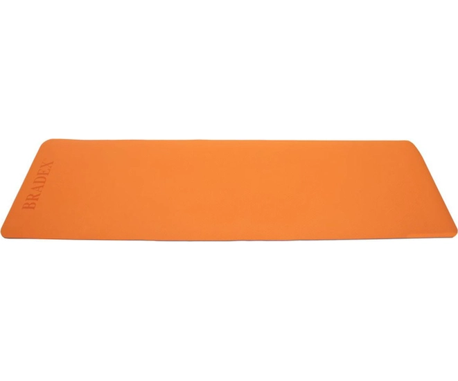 Коврик для йоги и фитнеса 183*61*0,6 TPE двухслойный оранжевый/серый фото #2