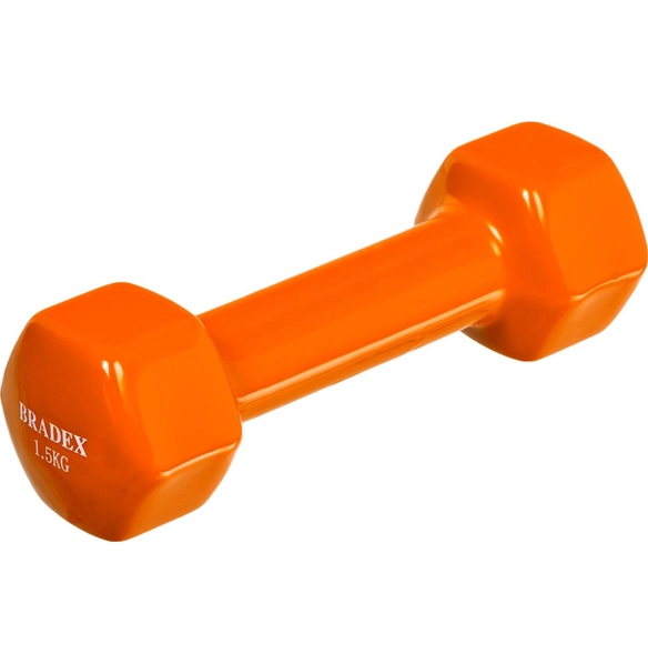 Гантель обрезиненная 1,5 кг, оранжевая