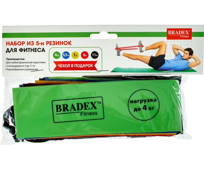 Набор из 5-ти резинок для фитнеса Bradex, нагрузка до 4/5,5/7/9/11 кг фото #15