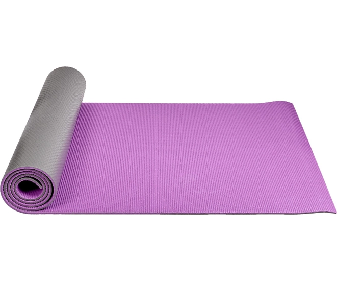 Коврик для йоги и фитнеса, 183*61*0,6 см, двухслойный фиолетовый/серый фото #2